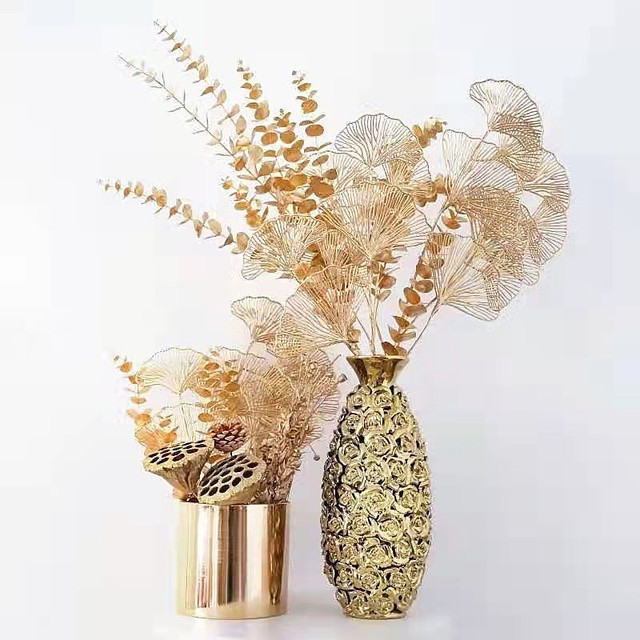 Gold Flower Arrangement Material Artificial Palm Leaf Plastic Plants Leaf  Wedding Decoration Birthday Party Home Decor